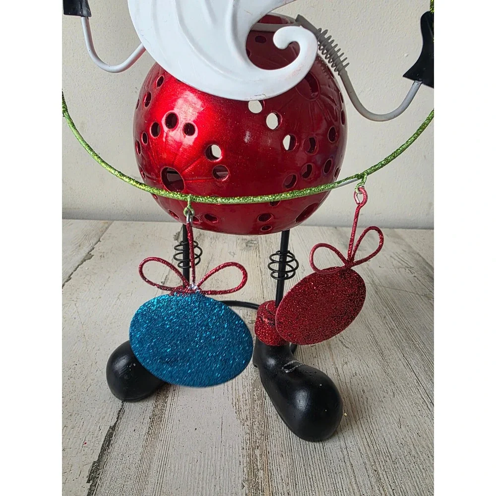 Vintage Pier 1 metal Santa candle holder bobblehead‎ glitter ornaments Xmas